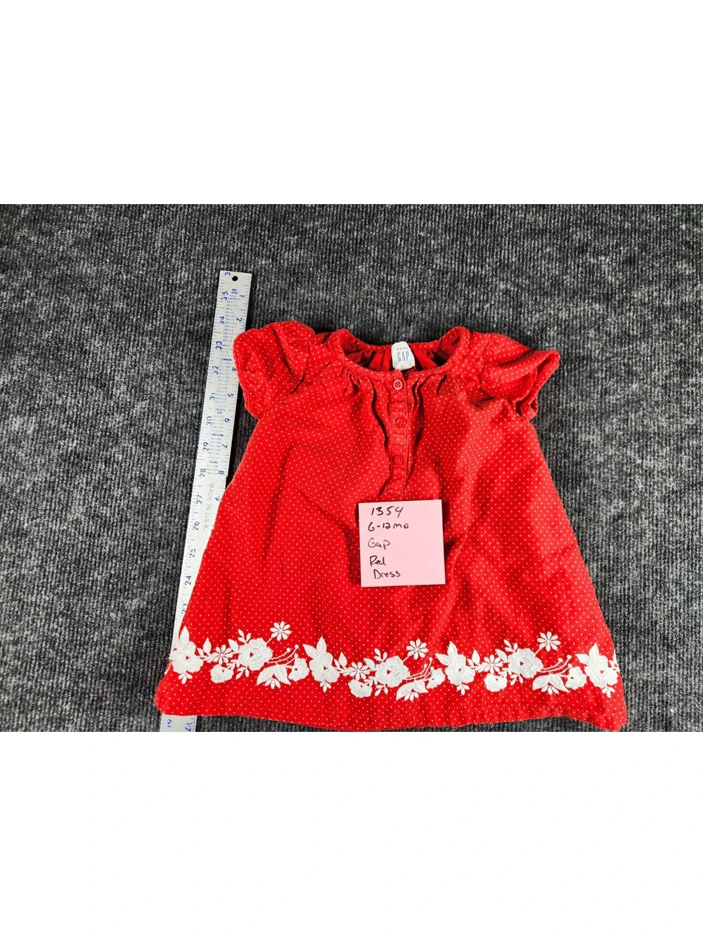 Gap Girls Red Polka Dot A-Line Dress 9-12M Cotton Cap Sleeve Floral Hem